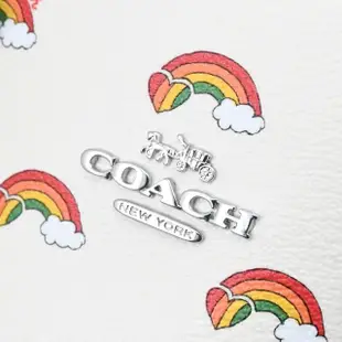 【COACH】經典LOGO愛心彩虹印花拼接手提三層包兩用包(咖邊)