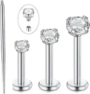 QWALIT 20g 18g 16g Tragus Piercing Jewelry Cartilage Tragus Earrings for Women Flat Back Nose Stud Internally Threaded Earrings Forward Helix Piercing Jewelry Threadless Taper Insertion Changing Tool