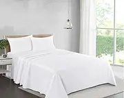 100% Cotton Plain Dyed Flat Sheet | Premium Hotel Quality Ultra Soft Bed Sheet | Luxury Non Iron Easy Care Bedding - Wrinkle, Stain and Fade Resistant - White, Super King Size