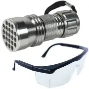 HQRP 385nM Ultra Violet Blacklight Torch Light + UV Protecting Googles Glasses