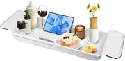 Extendable Bathtub Caddy Tray, Adjustable Bath Shelf Tub Board Organiser with Drain, Soap Dish, Book Space and Phone Slot