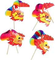 ibasenice Easy Assembly Chinese Dragon Paper Puppets 4 Sets Unfinished DIY Dragon Craft Kit Chinese New Year Decorations Educational Toy Random Style