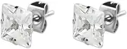 [DENI] 2 x 7mm Square Cubic Zirconia Stud Earrings, Impressive Shine 925 Sterling Silver for Teens Men College 7mm Sterling Silver No Gemstone, 7mm, Sterling Silver, No Gemstone