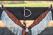 Western Brown Leather Set of Headstall and Breast Collar with Matching Fringe