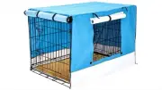 Wire Dog Cage Crate 30" with Tray + Cushion Mat + Cover Combo - Blue