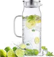 2L 68 Oz g Glass Water Jar with Lid and Handle, Refrigerator Jar, Iced Tea and Homemade Juice Jar, Heat-Resistant Borosilicate Glass Hot/Cold Water Jar.