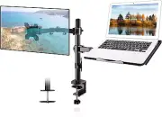 Monitor and Laptop Mount Adjustable Monitor Arm Stand with Laptop Tray
