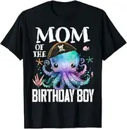 [X.Style] Mom of The Birthday Boy Themed Octopus Pirate Ocean ds860 T-Shirt (S) Black