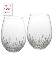 Waterford Lismore Nouveau Stemless Deep Red Wine Glasses with $22 Credit