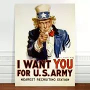 Cool Vintage War Poster Art ~ CANVAS PRINT 32x24" ~ Uncle Sam I want You