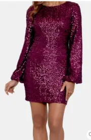 Women’s Formal Dress Size 6 Aqua Allover Sequin Long Sleeves Cocktail Red Gown