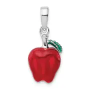 Sterling Silver De-Ani Rhodium-Plated Polished 3D Enameled Apple Pendant
