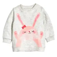 在飛比找momo購物網優惠-【時尚Baby】女童長袖上衣淡灰色可愛粉兔內刷絨毛厚T恤保暖