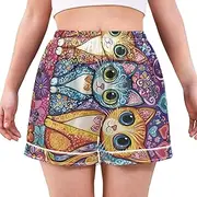 [RPLIFE] Cats Big Eyes Womens Sleeping Shorts, Soft Comfy Lounge Shorts Women
