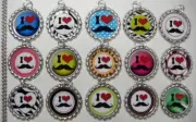 15 I Love Mustaches Flat Bottle Cap Necklaces Set 2