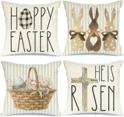 Happy Easter Throw Pillow Covers 18X18 Set of 4 Easter Decorations for Home Bunn