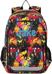 [RPLIFE] Red Monster Trucks Splash Black Backpack Child, Custom Name Kids Backpack Boys Elementary School, Cool Bookbags for Boys, Red Monster Trucks Splash Black, One Size, Traditional Backpacks