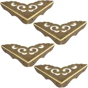 Brass Corner Protector 4Pcs Retro Bronze Corner Protector with Floral Carving Rust Ressitant Decorative Brackets for Furniture, Jewelry Box