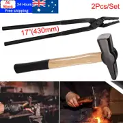 Blacksmith Forging Tool Handmade Hammer & 17" Tongs for Tools Kit Knife Making