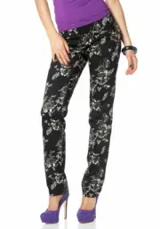 Women's Pants Chino Size 32 Stretch 605351 Melrose Floral Pattern Black Pockets