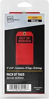 Avery Preprinted Out of Service Tags with String, 5.75" x 3", Red Tags, 25 Write-On Hang Tags (62429)