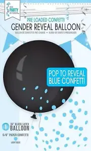 Gender Reveal Boy Confetti Ballon 36”” Black Latex Ballon With Blue By Forum