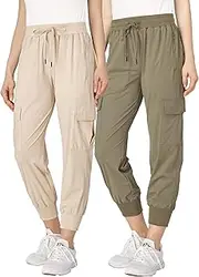 [Ultra Performance] Cargo Jogger Pants for Women 2 Pack Womens Hiking Pants Quick Dry Stretch Lightweight Cargo Joggers
