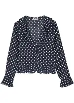 Rixo Amaya Printed Silk Blouse - Navy - XL (UK 16 / XL) XL (UK 16 / XL)