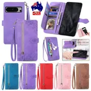 For Google Pixel 9 Pro XL 8 7 Pro 9A 8A 7A 6A Zip Wallet Case Flip Leather Cover