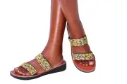 Beaded Women African Slipper Sandals Bohemian Summer Leather Masai Kenya Vibrant