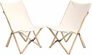 Costway Butterfly Folding Chair Set of 2, Bamboo Dorm Chair with Storage Pocket, Sturdy Base, 150 kg Capacity, Carry Bag, Indoor & Outdoor Sling Chair for Camping, Fishing, Picnic, Bedroom (Beige)