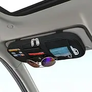 Qitdathn Car Sun Visor Organier Truck SUV Sun Visor Storage Pocket Pouch Holder, Multi-Pocket PU Leather with Zipper Net, for Cards Pens Sunglasses Document (Black)