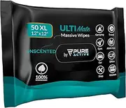 XXL Adult Wipes for Elderly, No Rinse Hygiene Wipes for Shower, Travel, and Camping, 12x12 Unscented 50 Pack
