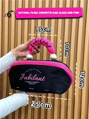 GGP Black Patchwork Pink Portable Waterproof Color Block Makeup Bag With Pearl Handle, Large Capacity Cosmetic Storage Organizer For Travel And Daily Use