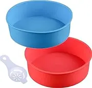 Round Silicone Cake Pan Baking Mold 6 Inches - Set of 2 - BPA-Free - Kitchen Baking Tool Red and Blue