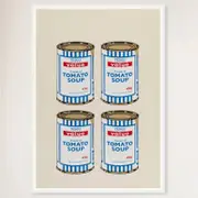 Galrie Banksy Four Soup Cans Art Print - Gold on Cream, 2005 Limited Edition, White Frame, A2 42 x 60cm (16 x 24inch)