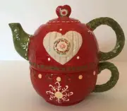 Homespun by Lori Siebert Cracker Barrel Ceramic Christmas Holiday Teapot Set