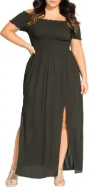City Chic Ladies Summer Passion Maxi Dress size 14 16 18 20 Color Military Green