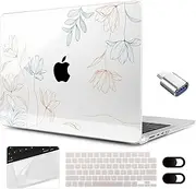 MEEgoodo for M4 MacBook Pro 14 inch Case 2024 2023 2021, Laptop Hard Shell Cases Fit Model A3112/A3401/A3185/A2918/A2992/A2779/A2442 for M3 M2 M1 Pro/Max,Engraving Floral