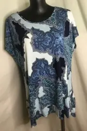 AUTOGRAPH MIXED BLUE STRETCH PATTERN DOUBLE HEM TOP SIZE 22-NEW REDUCED $