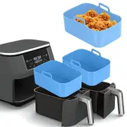2pcs Air Fryer Silicone Pot Reusable Baking Tray Dual Air Fryer Basket -Blue