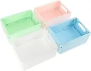 KITANDOVE 4Pcs Collapsible Plastic Storage Baskets Small Colored Crates for Organizing Cosmetics Office Supplies for Home Dorm Kitchen and Bathroom