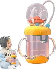 Whale Fountain Tumbler, Whale Squirt Water Bottle,Fun Tumbler, Spill-Proof Drinkware with Double Handle and Straw for School Children Travel Kindergarten