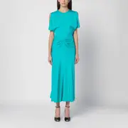 [Victoria Beckham] Peacock-coloured midi dress with ruffle 12 UK Light blue