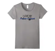 Womens I Love My Police Officer Thin Blue Line T-Shirt-Father's Day