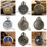 Mens Steampunk Quartz Movement Pocket Watch Lot with Necklace Chain Xmas Gifts