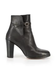 Black Leather Buckle Accent Ankle Boots