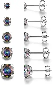 Jovivi 20G Hypoallergenic Stainless Steel Stud Earrings 5Paris Cubic Zirconia CZ/Ball Earrings Studs Set for Men Women 3MM-8MM