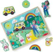 Melissa and Doug Ms. Rachel Wooden Song Peg Puzzle, Light Activated, 6-Piece