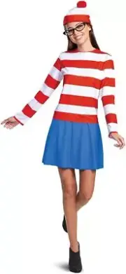 Wenda Classic Where's Waldo Striped Fancy Dress Up Halloween Adult Costume